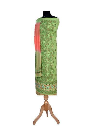 Rohia by Chhangamal Hand Embroidered Green Cotton Chikankari Suit Length SL1116