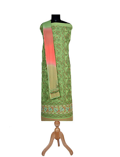 Rohia by Chhangamal Hand Embroidered Green Cotton Chikankari Suit Length SL1116