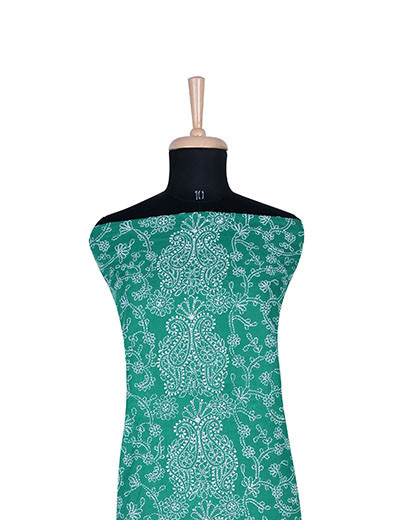 Rohia by Chhangamal Hand Embroidered Green Cotton Unstiched Chikan Kurti Length NL5804