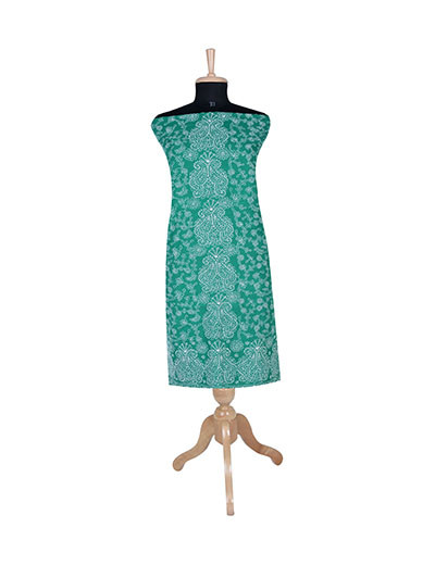 Rohia by Chhangamal Hand Embroidered Green Cotton Unstiched Chikan Kurti Length NL5804