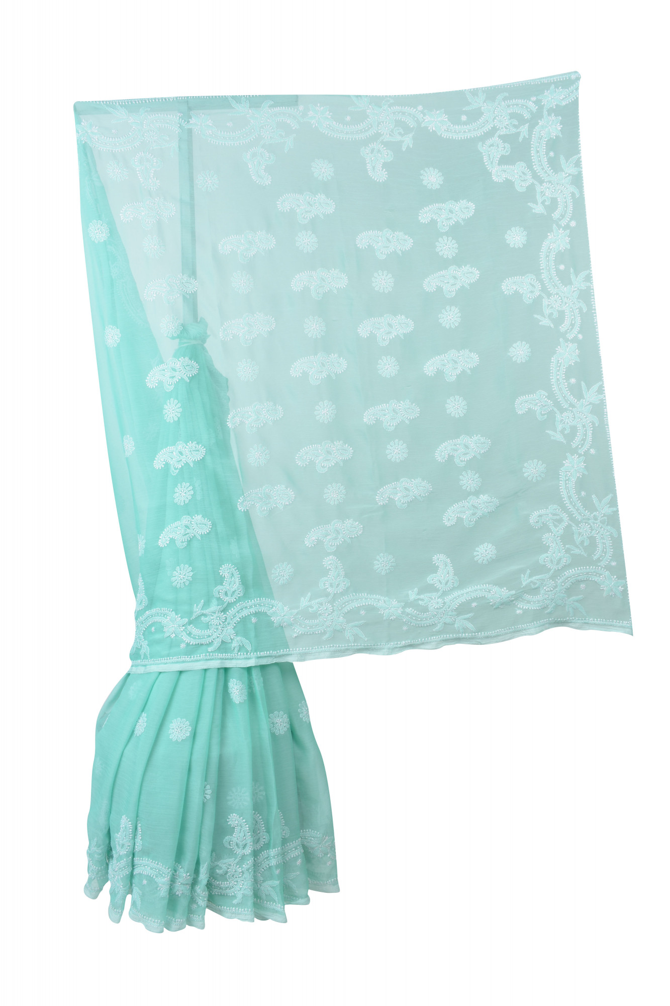 Rohia by Chhangamal Hand Embroidered Green Faux Georgette Chikan Saree.