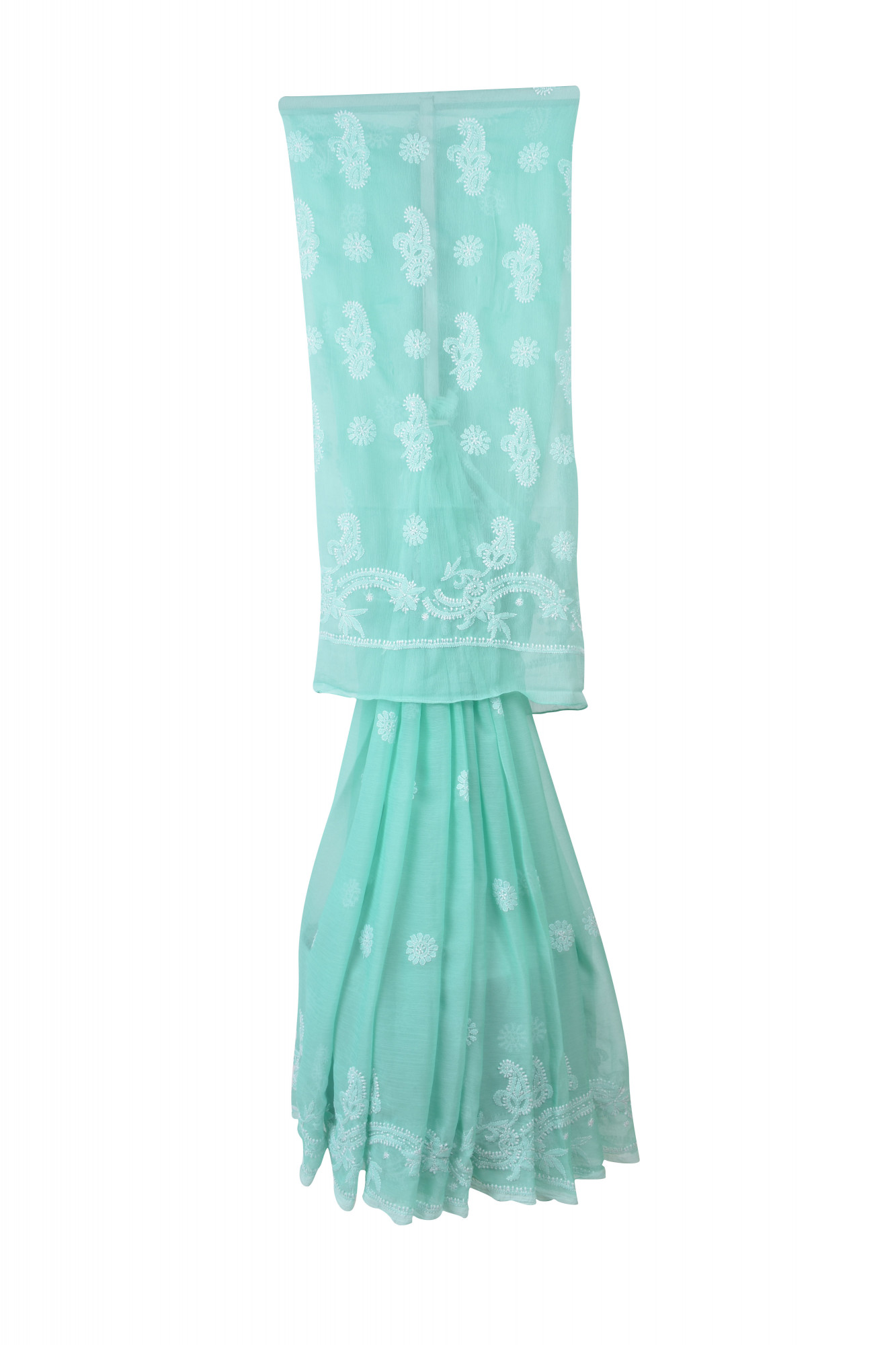 Rohia by Chhangamal Hand Embroidered Green Faux Georgette Chikan Saree.