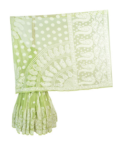 Rohia by Chhangamal Hand Embroidered Green Faux Georgette Saree With Blouse S9065