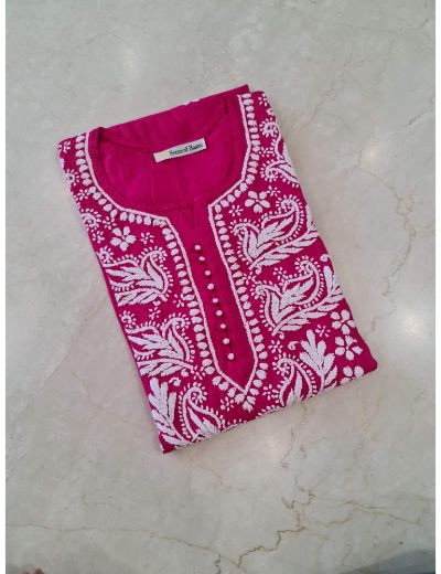 Rohia by Chhangamal Hand Embroidered Hot Pink Color Rayon Cotton Chikankari Kurti 05/23