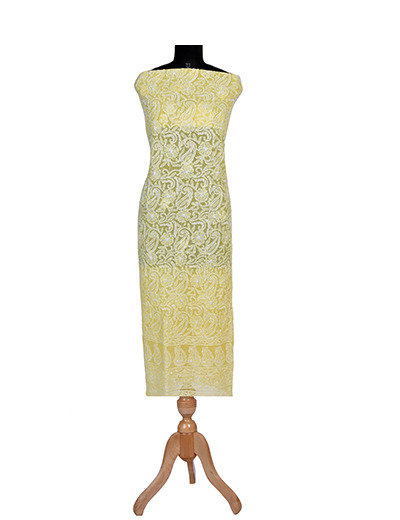 Rohia by Chhangamal Hand Embroidered Lemon Yellow Colour Georgette Chikan Kurti Length NL1305
