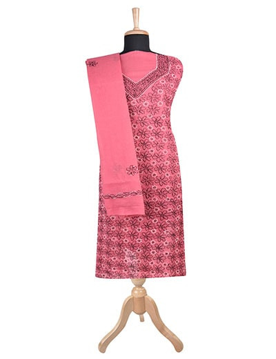 Rohia by Chhangamal Hand Embroidered Maroon Colour Unstitched Cotton Chikan Suit Length SL1136