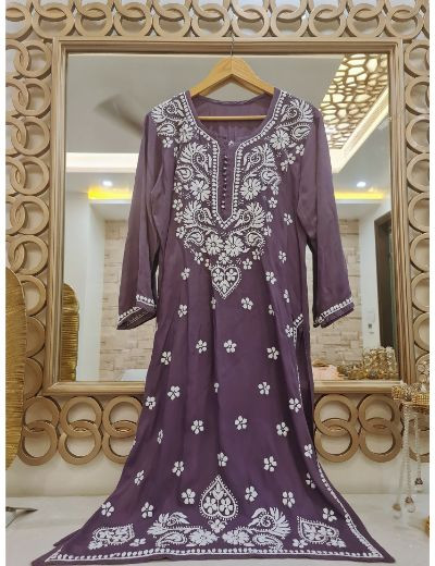 Rohia by Chhangamal Hand Embroidered Mouve Color Rayon Cotton Chikankari Kurti 05/23