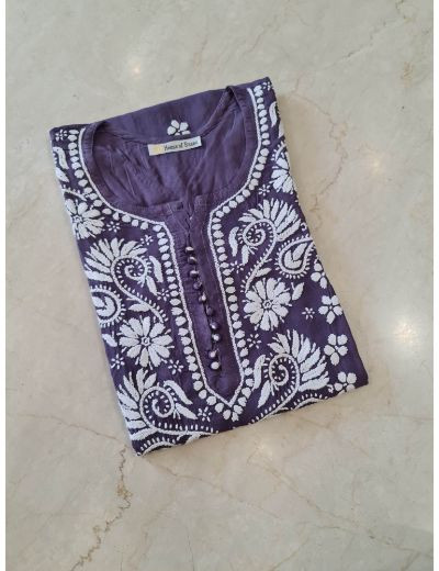 Rohia by Chhangamal Hand Embroidered Mouve Color Rayon Cotton Chikankari Kurti 05/23