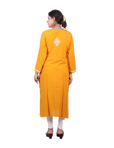Rohia by Chhangamal Hand Embroidered Mustard Color Rayon Cotton Chikankari Kurti 05/23