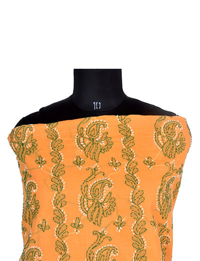 Rohia by Chhangamal Hand Embroidered Mustord Yellow Cotton Chikankari Suit Length SL1137