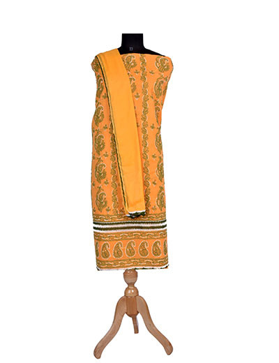 Rohia by Chhangamal Hand Embroidered Mustord Yellow Cotton Chikankari Suit Length SL1137