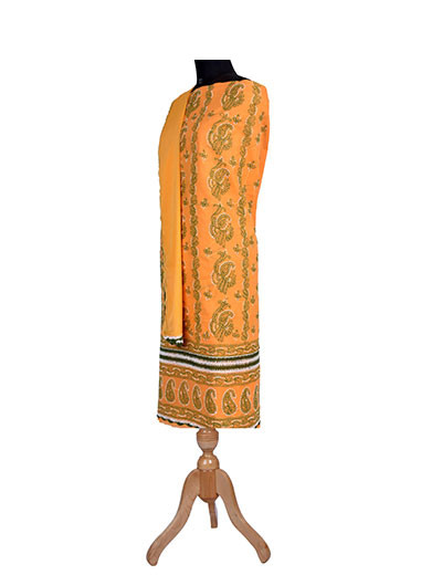 Rohia by Chhangamal Hand Embroidered Mustord Yellow Cotton Chikankari Suit Length SL1137