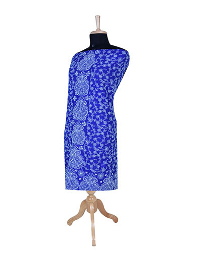 Rohia by Chhangamal Hand Embroidered Navy Blue Cotton Unstiched Chikan Kurti Length NL5804