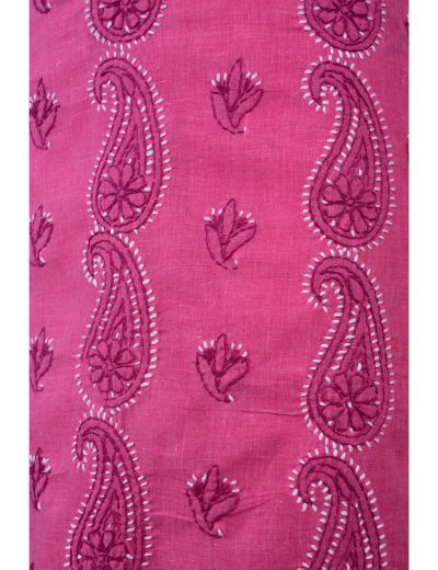 Rohia by Chhangamal Hand Embroidered Onion Pink Colour Cotton Chikan Suit Length