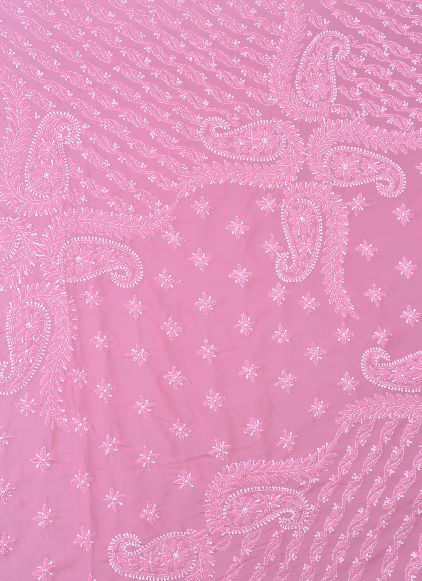 Rohia by Chhangamal Hand Embroidered Onion Pink Faux Georgette Chikan Saree With Blouse S9071