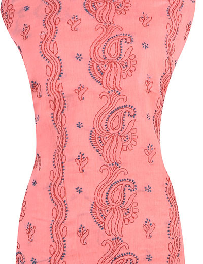 Rohia by Chhangamal Hand Embroidered Peach Colour Unstitched Cotton Chikan Suitlength SL1116