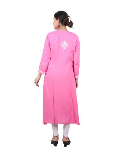 Rohia by Chhangamal Hand Embroidered Pink Color Rayon Cotton Chikankari Kurti 05/23
