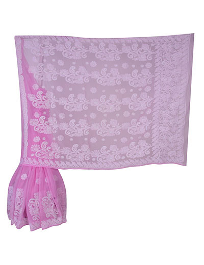 Rohia by Chhangamal Hand Embroidered Pink Colour Faux Georgette Chikan Saree S4036