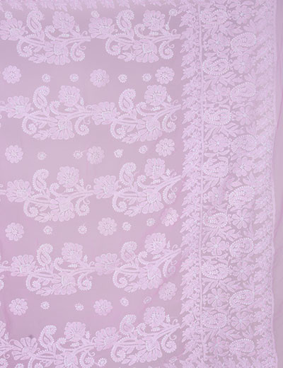 Rohia by Chhangamal Hand Embroidered Pink Colour Faux Georgette Chikan Saree S4036