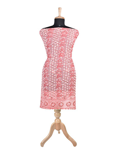 Rohia by Chhangamal Hand Embroidered Pink Faux Georgette  Chikan Suit Length