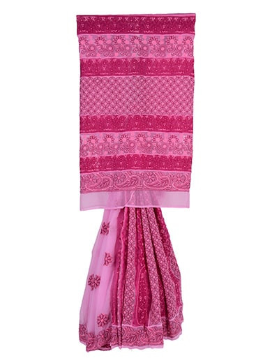 Rohia by Chhangamal Hand Embroidered Pink Faux Georgette Chikan Saree S9003