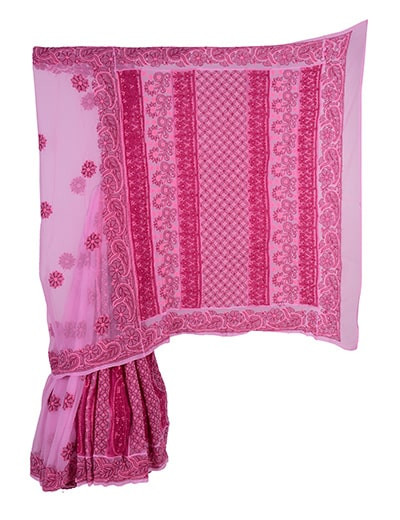 Rohia by Chhangamal Hand Embroidered Pink Faux Georgette Chikan Saree S9003
