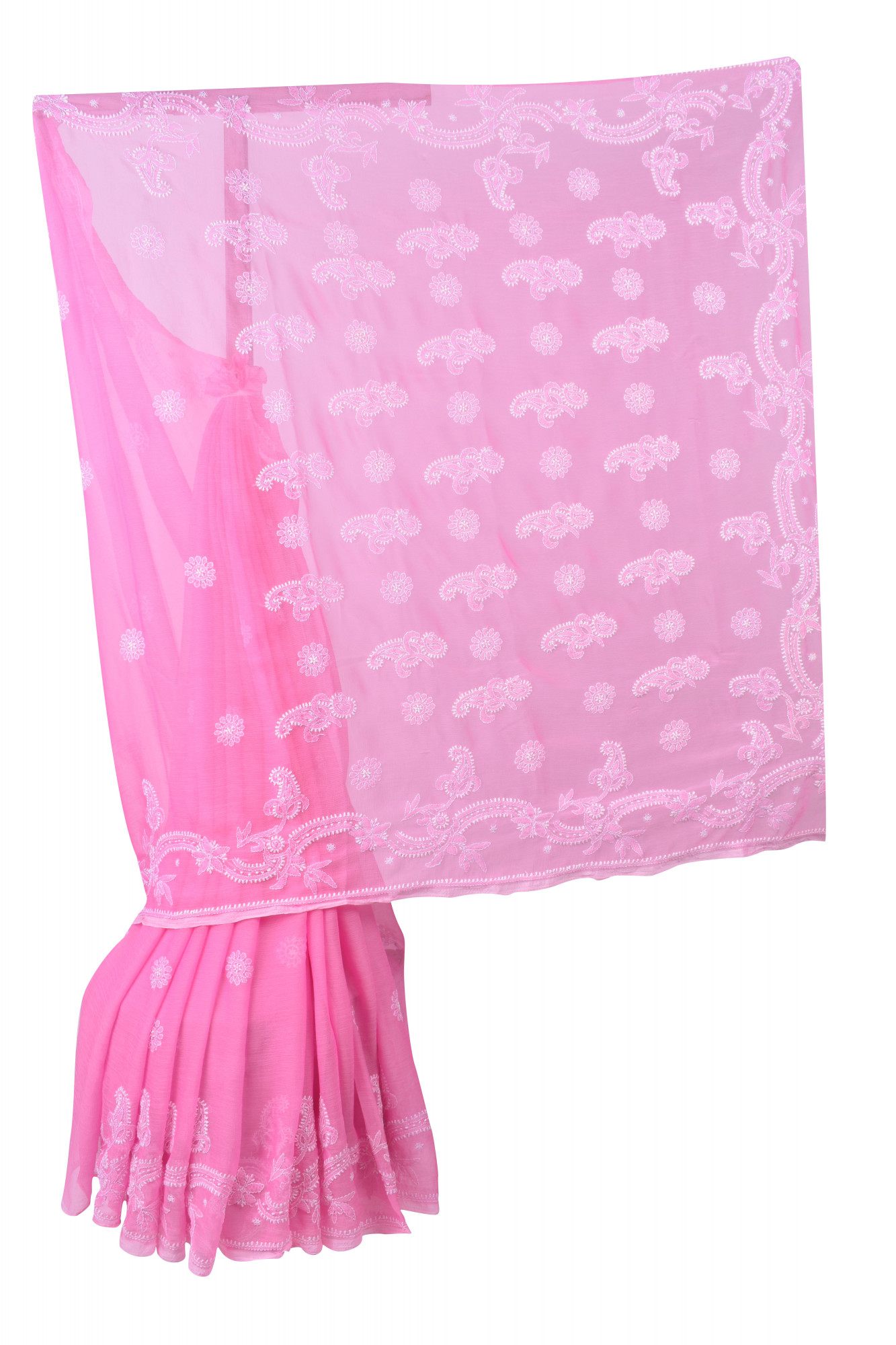 Rohia by Chhangamal Hand Embroidered Pink Faux Georgette Chikan Saree S9083