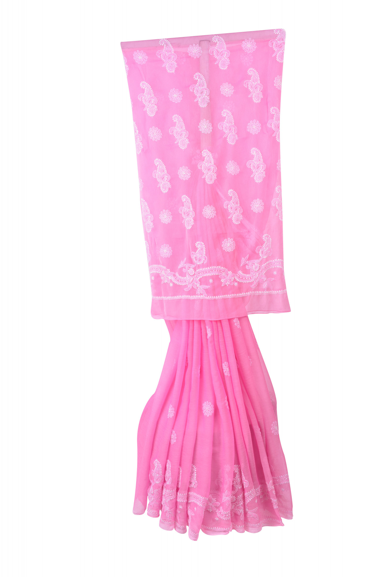 Rohia by Chhangamal Hand Embroidered Pink Faux Georgette Chikan Saree S9083