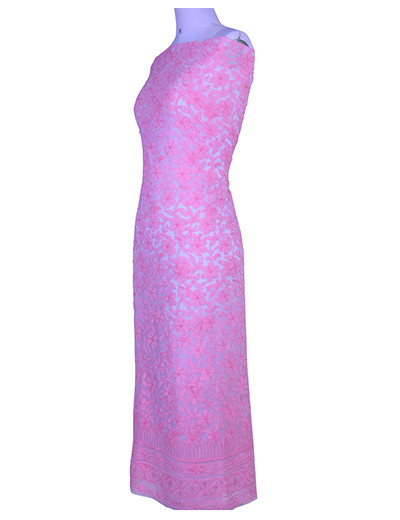 Rohia by Chhangamal Hand Embroidered Pink Georgette Unstiched Chikan Kurti Length