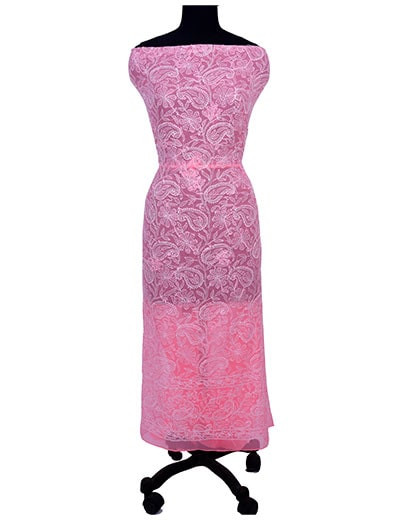 Rohia by Chhangamal Hand Embroidered Pink Georgette Unstiched Chikan Suit Length