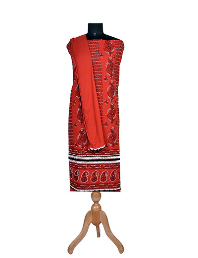Rohia by Chhangamal Hand Embroidered Red Colour Cotton Chikan Suit Length SL1137