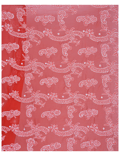 Rohia by Chhangamal Hand Embroidered Red Georgette Chikankari Saree With Blouse - S9083