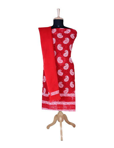 Rohia by Chhangamal Hand Embroidered Red Georgette Unstiched Chikan Suit Length SL1306