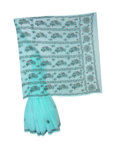 Rohia by Chhangamal Hand Embroidered Sea Green Faux Georgette Chikan Saree S4121