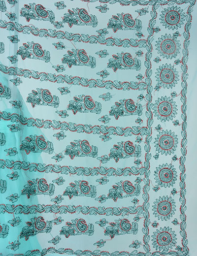 Rohia by Chhangamal Hand Embroidered Sea Green Faux Georgette Chikan Saree S4121