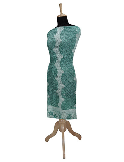 Rohia by Chhangamal Hand Embroidered Sea Green Georgette Unstiched Chikan Suit Length SL1206