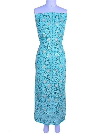 Rohia by Chhangamal Hand Embroidered Turquoise Georgette Unstiched Chikan Suit Length