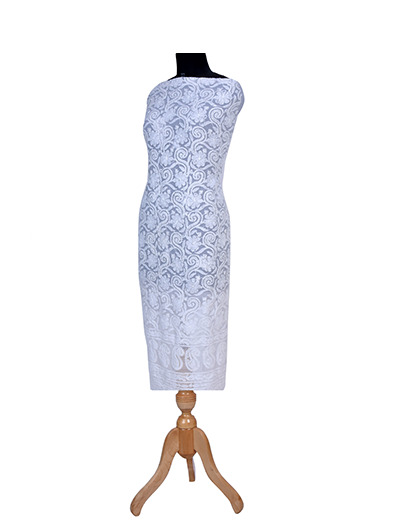 Rohia by Chhangamal Hand Embroidered White Colour Georgette Chikan Suit Length SL5647