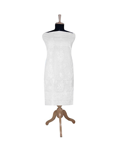 Rohia by Chhangamal Hand Embroidered White Cotton Unstiched Chikan Suit Length SL5784