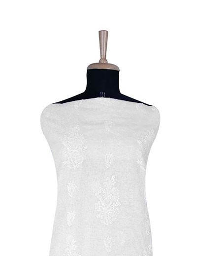 Rohia by Chhangamal Hand Embroidered White Cotton Unstiched Chikan Suit Length SL5784