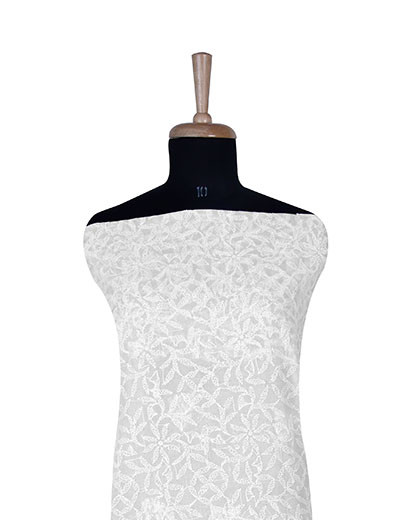 Rohia by Chhangamal Hand Embroidered White Cotton Unstitched Front Jaal Chikankari Suit Length SL5785