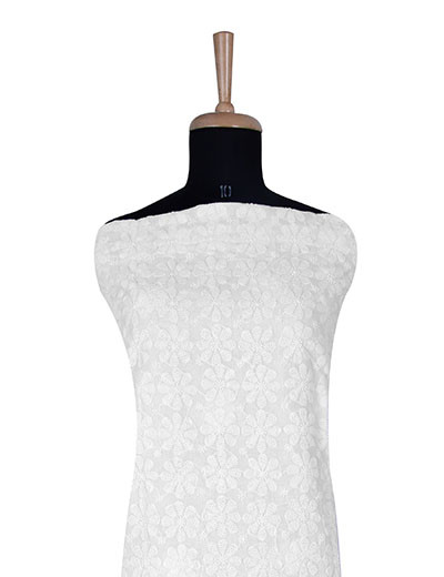 Rohia by Chhangamal Hand Embroidered White Cotton Unstitched Front Jaal Chikankari Suit Length SL5786