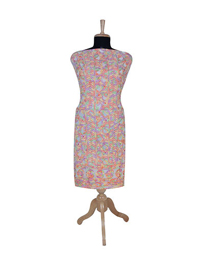 Rohia by Chhangamal Hand Embroidered White Multi Viscose Unstiched Chikan Kurti Length