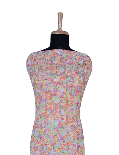 Rohia by Chhangamal Hand Embroidered White Multi Viscose Unstiched Chikan Kurti Length