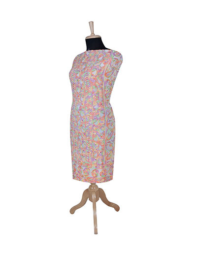 Rohia by Chhangamal Hand Embroidered White Multi Viscose Unstiched Chikan Kurti Length