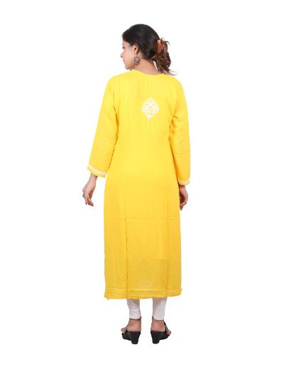 Rohia by Chhangamal Hand Embroidered Yellow Color Rayon Cotton Chikankari Kurti 05/23