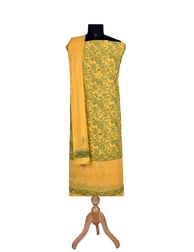 Rohia by Chhangamal Hand Embroidered Yellow Colour Cotton Chikan Suit Length SL1280