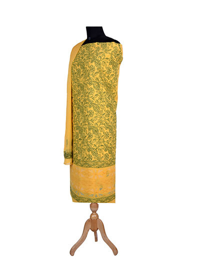 Rohia by Chhangamal Hand Embroidered Yellow Colour Cotton Chikan Suit Length SL1280