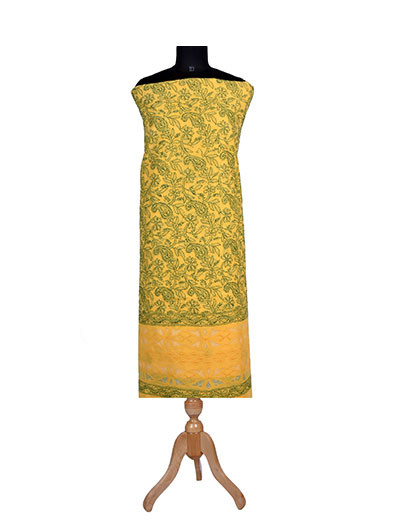 Rohia by Chhangamal Hand Embroidered Yellow Colour Cotton Chikan Suit Length SL1280