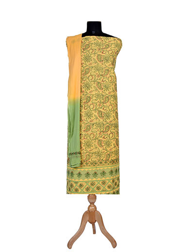 Rohia by Chhangamal Hand Embroidered Yellow Colour Unstitched Cotton Suit Length SL1255